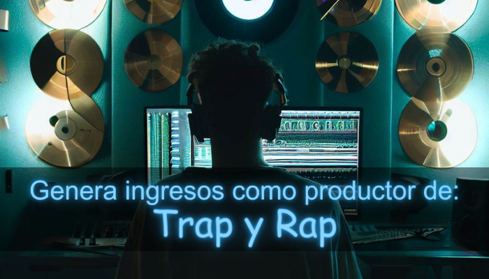 Foto de persona frente a la computadora produciendo música digital